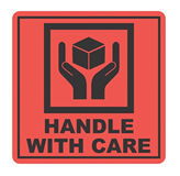Handle With Care Printed Label Black on Orange 99mm x 99mm  500 Labels Roll